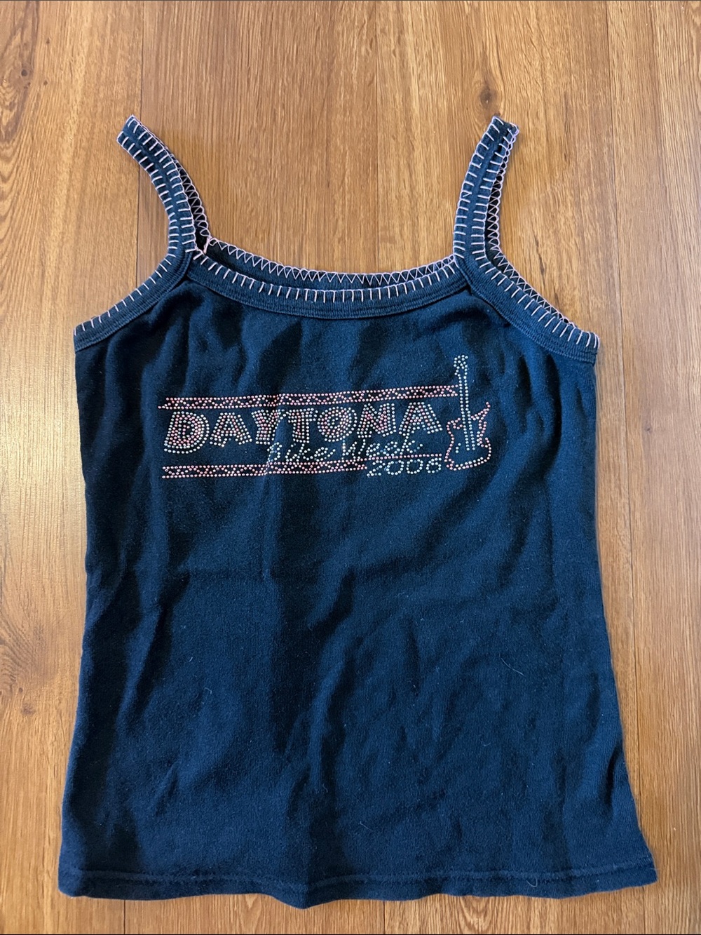 Black Rhinestone 'Daytona' Spaghetti-Strap Tank Top
